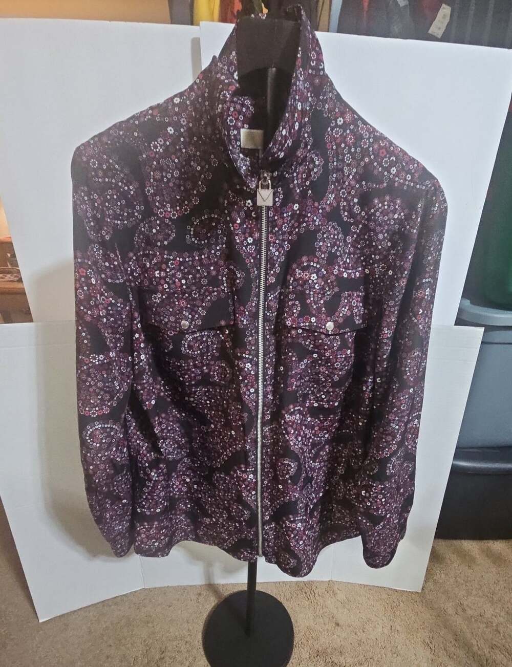 Michael Michael Kors Paisley Zip Blouse Size 0X Black Floral Top